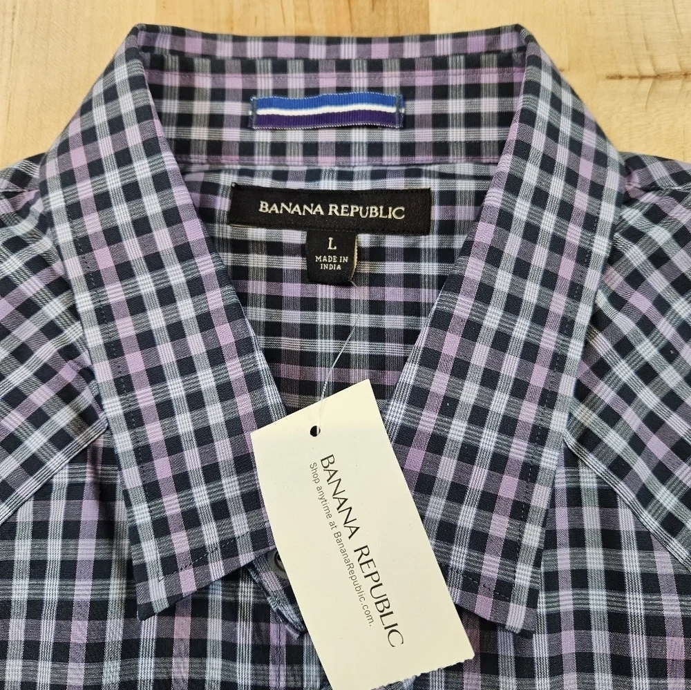 Banana Republic Mens L Pearl Snap Urban Cowboy Western Style Double Pocket Shirt